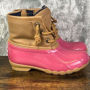 Sperry Girls Saltwater Duck Boots Hot Pink Size 8M Waterproof Lace Up Zip Snow